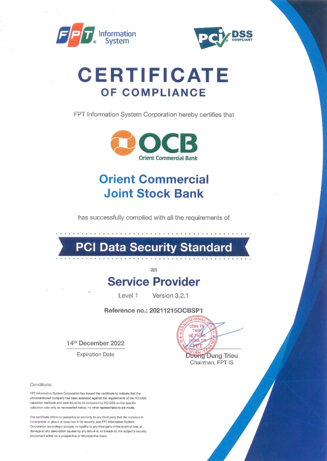OCB đạt chứng nhận PCI DSS về bảo mật thẻ trong 3 năm liên tiếp - Ảnh 1.