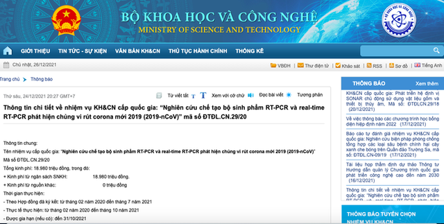  Bộ KH-CN thông tin chi tiết về bộ kit xét nghiệm của Công ty Việt Á  - Ảnh 1.