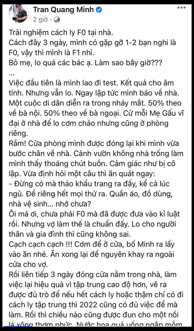 BTV Quang Minh chia sẻ trải nghiệm cách ly F0 tại nhà được vợ chăm sóc hơn cả khách sạn 5 sao - Ảnh 1.