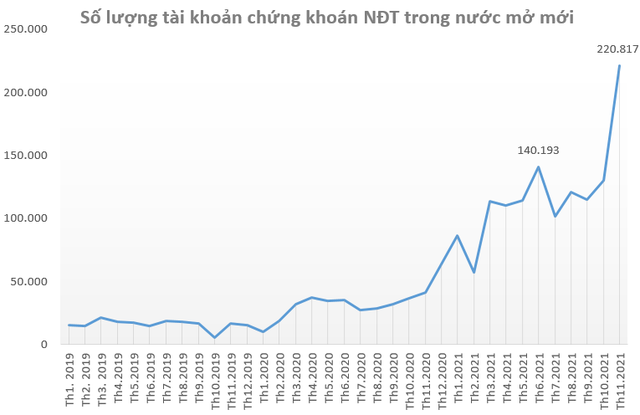 Nhà đầu tư trong nước mở kỷ lục hơn 220.000 tài khoản chứng khoán trong tháng 11, ngay khi VN-Index lập đỉnh 1.500 điểm - Ảnh 1.