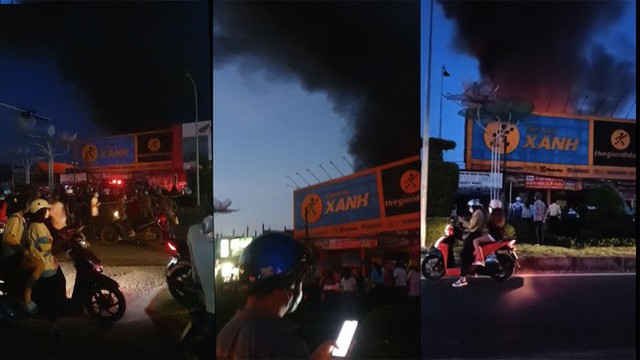Cháy lớn tại cửa hàng Điện Máy Xanh ở Cần Thơ, nhiều người dân hiếu kì dừng xe theo dõi - Ảnh 1.