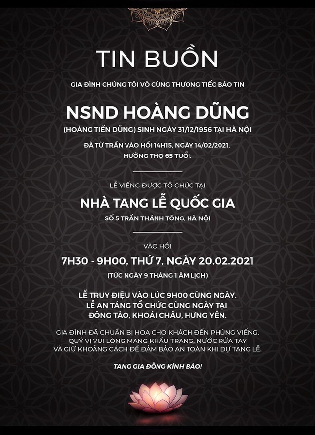 3 ngày trước tang lễ, đại diện thông báo thay đổi đặc biệt theo di nguyện của cố NSND Hoàng Dũng - Ảnh 2.