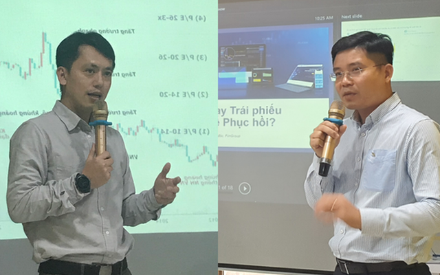Ông Lê Chí Phúc (trái) và ông Nguyễn Quang Thuân (phải) phát biểu tại hội thảo.