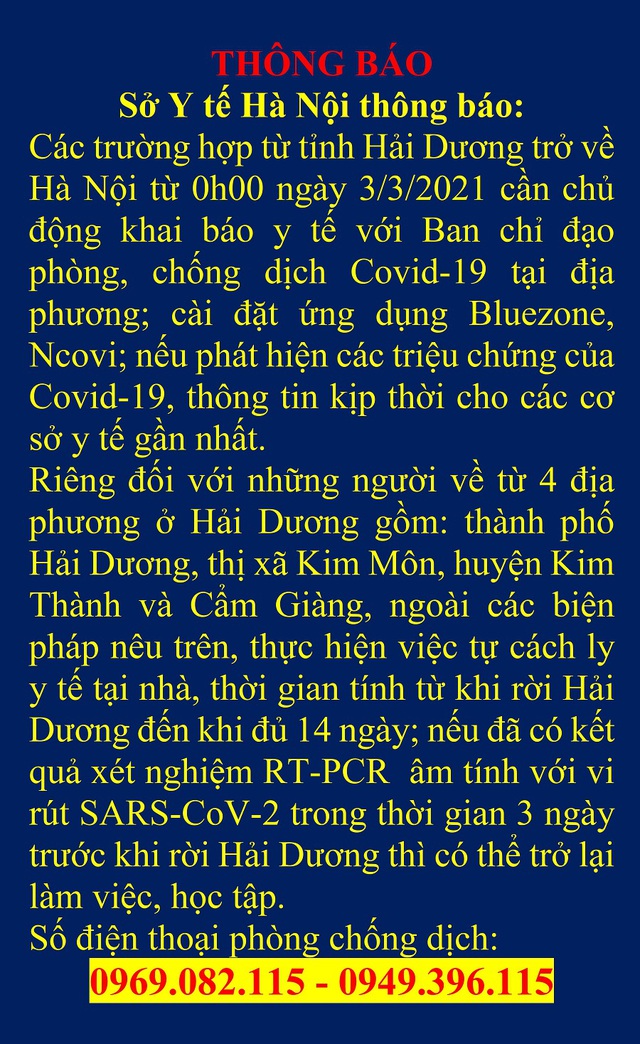 Người về Hà Nội từ 4 địa điểm này ở Hải Dương phải cách ly từ ngày 3/3 - Ảnh 1.