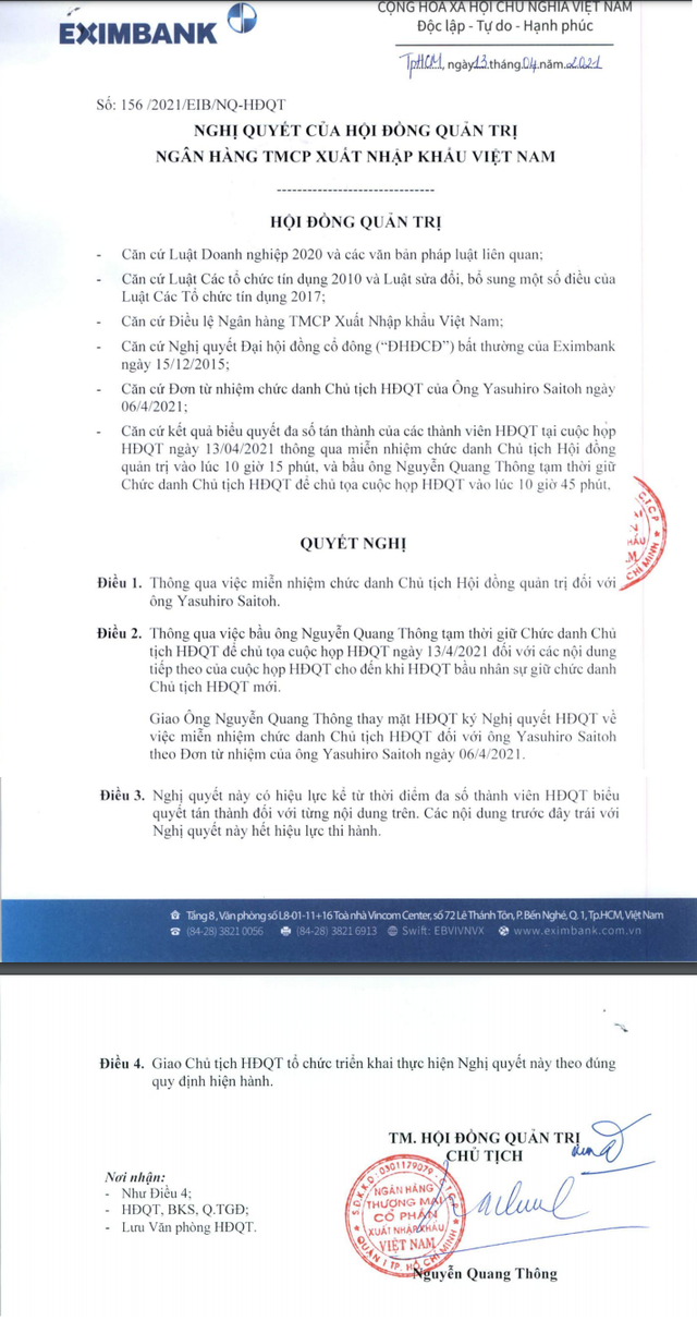 Sóng gió lại nổi lên ở thượng tầng Eximbank, 2 quyết định bổ nhiệm Chủ tịch HĐQT chỉ cách nhau 1 tiếng đồng hồ - Ảnh 2.