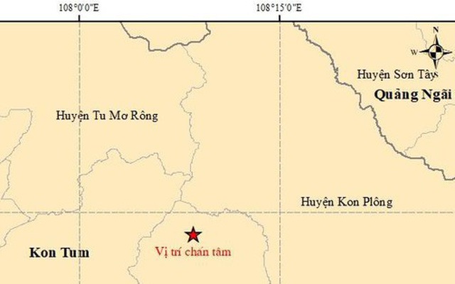 Tâm chấn trận động đất xảy ra tối qua ở Kon Tum. Nguồn: Trung tâm báo tin động đất và cảnh báo sóng thần.