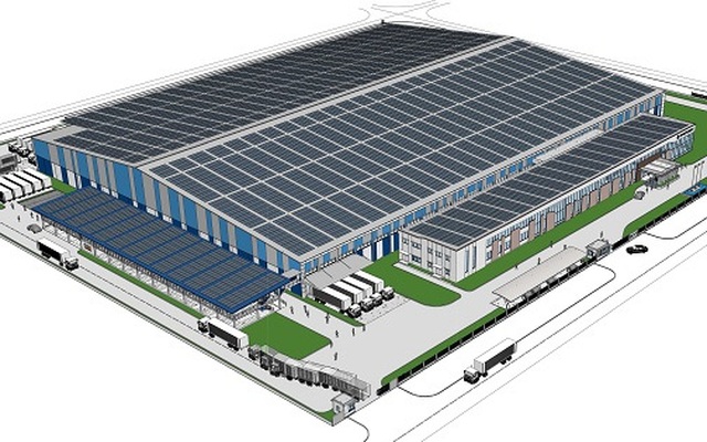 Nhà xưởng với diện tích 27.000 m2, được trang bị hệ thống điện năng lượng mặt trời áp mái, nằm gần các sân bay và cảng biển lớn.