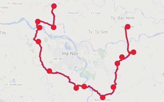 Tuyến đường vành đai 4 sẽ đi qua địa bàn Hà Nội - Hưng Yên - Bắc Ninh. Ảnh map minh họa.
