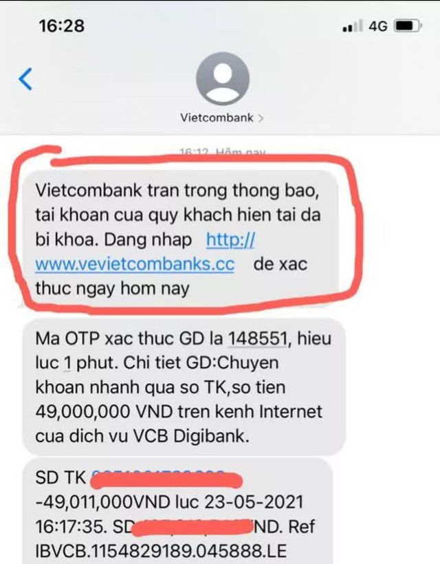 Mất gần 50 triệu đồng sau tin nhắn “tài khoản ngân hàng đã bị khoá”  - Ảnh 1.