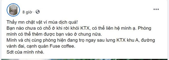 Sinh viên TP.HCM không có chỗ ở do phải nhượng lại ký túc xá thành khu cách ly, hàng loạt hành động từ người lạ nhìn vào mà ấm lòng - Ảnh 1.