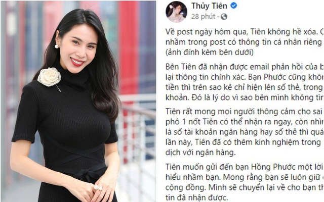 Thủy Tiên thừa nhận sai sót, xin lỗi và hứa sẽ chuyển lại về cho người đã nhầm 30 triệu VNĐ tiền ủng hộ