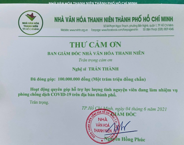 MC Trấn Thành ủng hộ 1,1 tỷ đồng hỗ trợ Quỹ vaccine COVID-19 và những tình nguyện viên đang phòng chống dịch: Giữ quan điểm cứu người như cứu hỏa sau loạt ồn ào về hoạt động từ thiện - Ảnh 3. MC Trấn Thành ủng hộ 1,1 tỷ đồng hỗ trợ Quỹ vaccine COVID-19 và những tình nguyện viên đang phòng chống dịch: Giữ quan điểm cứu người như cứu hỏa sau loạt ồn ào về hoạt động từ thiện - Ảnh 3.