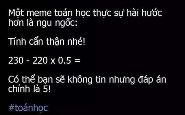 Bài Toán thách thức cả người thông minh nhất: "230 - 220 x 0,5" bằng 5!