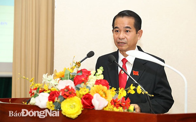 Tân Chủ tịch HĐND tỉnh Đồng Nai Thái Bảo phát biểu nhận nhiệm vụ. ( Ảnh: Huy Anh - Báo Đồng Nai)