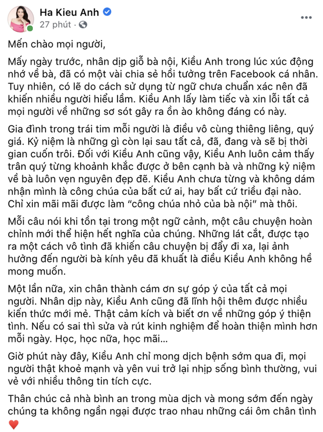 Hà Kiều Anh chính thức lên tiếng và xin lỗi khán giả về ồn ào Công chúa triều Nguyễn - Ảnh 1.