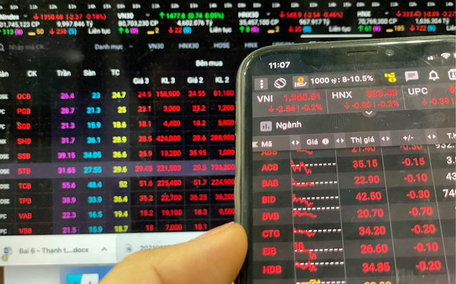 Cổ phiếu ngân hàng giảm giá mạnh trong phiên sáng 13/8 (ảnh: HK)