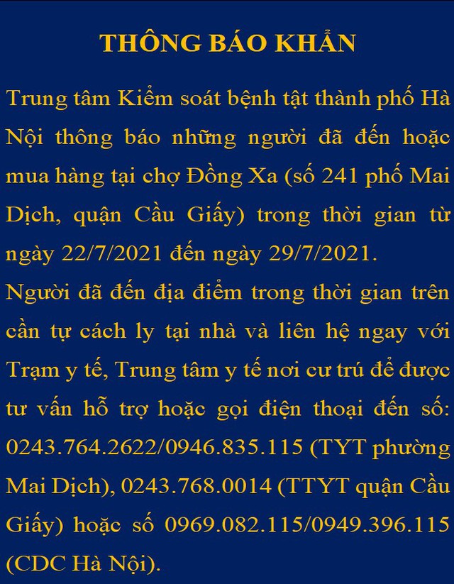 Hà Nội thông báo khẩn tìm người đến chợ Đồng Xa - Ảnh 1.