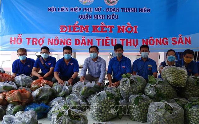 Đoàn Thanh niên TP Cần Thơ chung tay hỗ trợ nông dân tiêu thụ nông sản. Ảnh: Ánh Tuyết/TTXVN