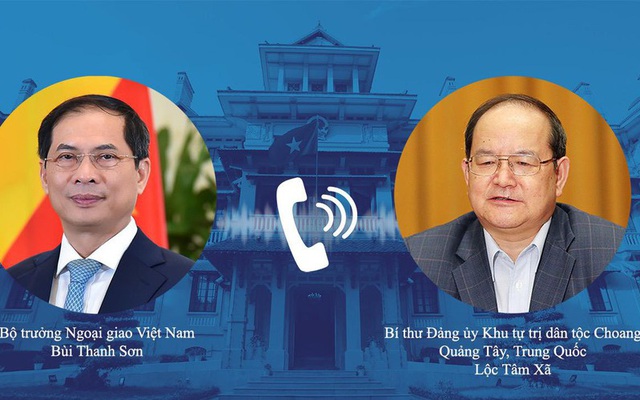 Bộ trưởng Bùi Thanh Sơn và Bí thư Đảng ủy Khu Tự trị dân tộc Choang Quảng Tây Lu Xinshe. (Ảnh: Mofa)