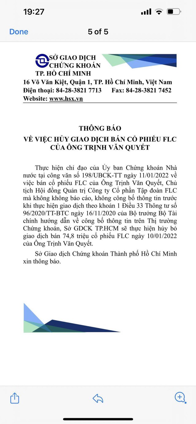 HOSE thông báo huỷ giao dịch bán chui 75 triệu cổ phiếu FLC của ông Trịnh Văn Quyết - Ảnh 1.
