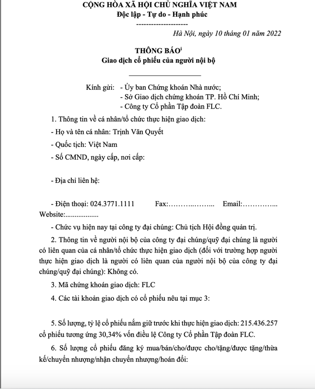 Ông Trịnh Văn Quyết quay xe đổi ngày giao dịch bán lô 175 triệu cổ phiếu từ 10/1 thành 14/1 - Ảnh 1.