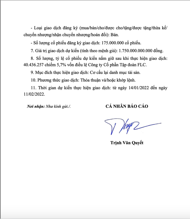 Ông Trịnh Văn Quyết quay xe đổi ngày giao dịch bán lô 175 triệu cổ phiếu từ 10/1 thành 14/1 - Ảnh 2.