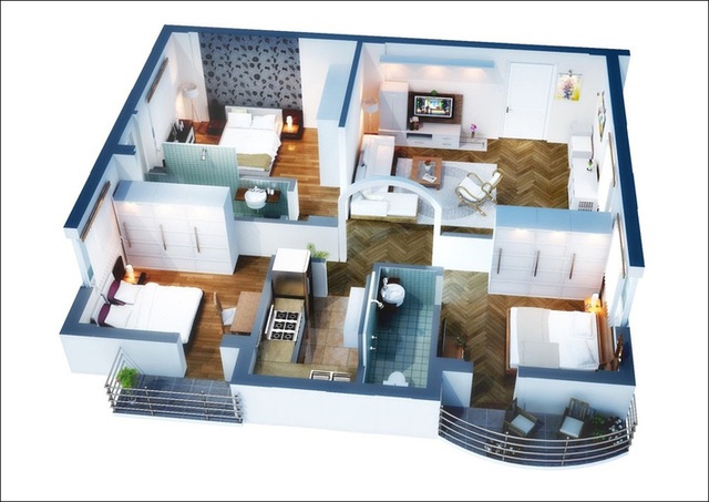 8 mẫu bản vẽ thiết kế căn hộ 3 phòng ngủ siêu thông minh để đáp ứng nhu cầu sinh hoạt của gia đình nhiều thế hệ - Ảnh 3.