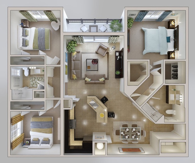 8 mẫu bản vẽ thiết kế căn hộ 3 phòng ngủ siêu thông minh để đáp ứng nhu cầu sinh hoạt của gia đình nhiều thế hệ - Ảnh 6.