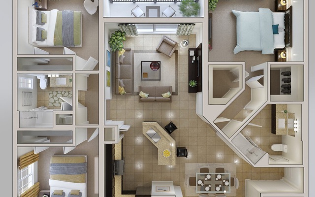 8 mẫu bản vẽ thiết kế căn hộ 3 phòng ngủ "siêu" thông minh để đáp ứng nhu cầu sinh hoạt của gia đình nhiều thế hệ