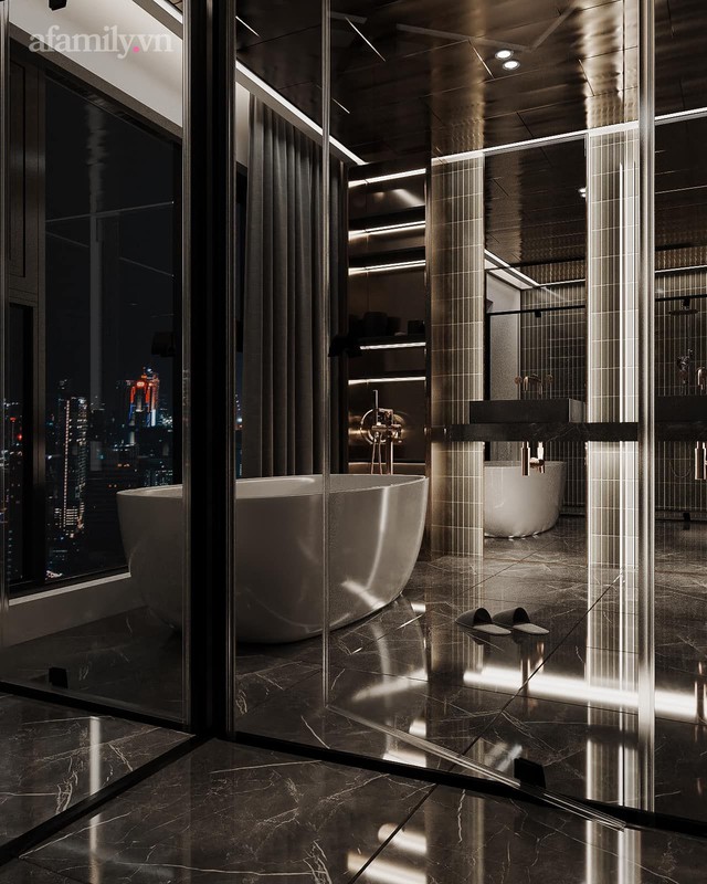 Căn hộ duplex của nữ CEO 9x ở Hà Nội: Bao trọn view sông Hồng, thiết kế luxury hiện đại tone chủ đạo nâu đen cực huyền bí - Ảnh 3.