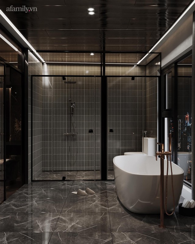 Căn hộ duplex của nữ CEO 9x ở Hà Nội: Bao trọn view sông Hồng, thiết kế luxury hiện đại tone chủ đạo nâu đen cực huyền bí - Ảnh 6.