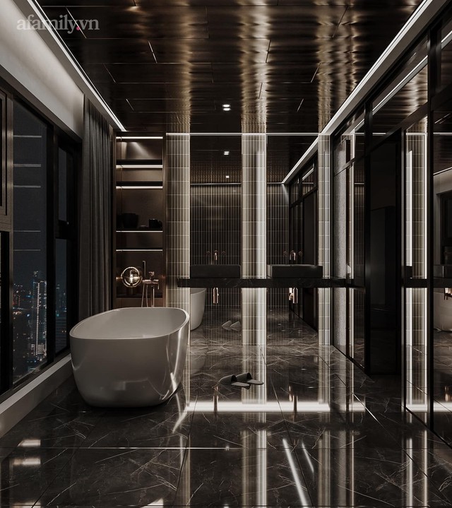 Căn hộ duplex của nữ CEO 9x ở Hà Nội: Bao trọn view sông Hồng, thiết kế luxury hiện đại tone chủ đạo nâu đen cực huyền bí - Ảnh 8.