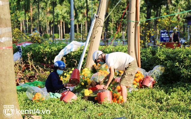 ẢNH: Sau khi tiểu thương ở Sài Gòn vứt bỏ hoa ế, nhiều người dân tranh thủ đến xin đất, lượm hoa mang về trưa 29 Tết - Ảnh 4.