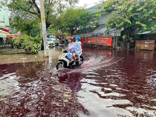  Sau cơn mưa, khu dân cư ở TP.HCM bị ngập nước có màu đỏ bất thường - Ảnh 4.