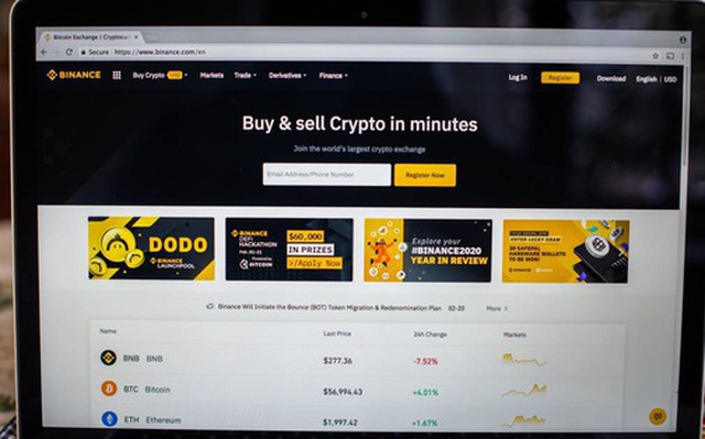 Trang web giao dịch tiền mã hóa Binance - Ảnh: BLOOMBERG