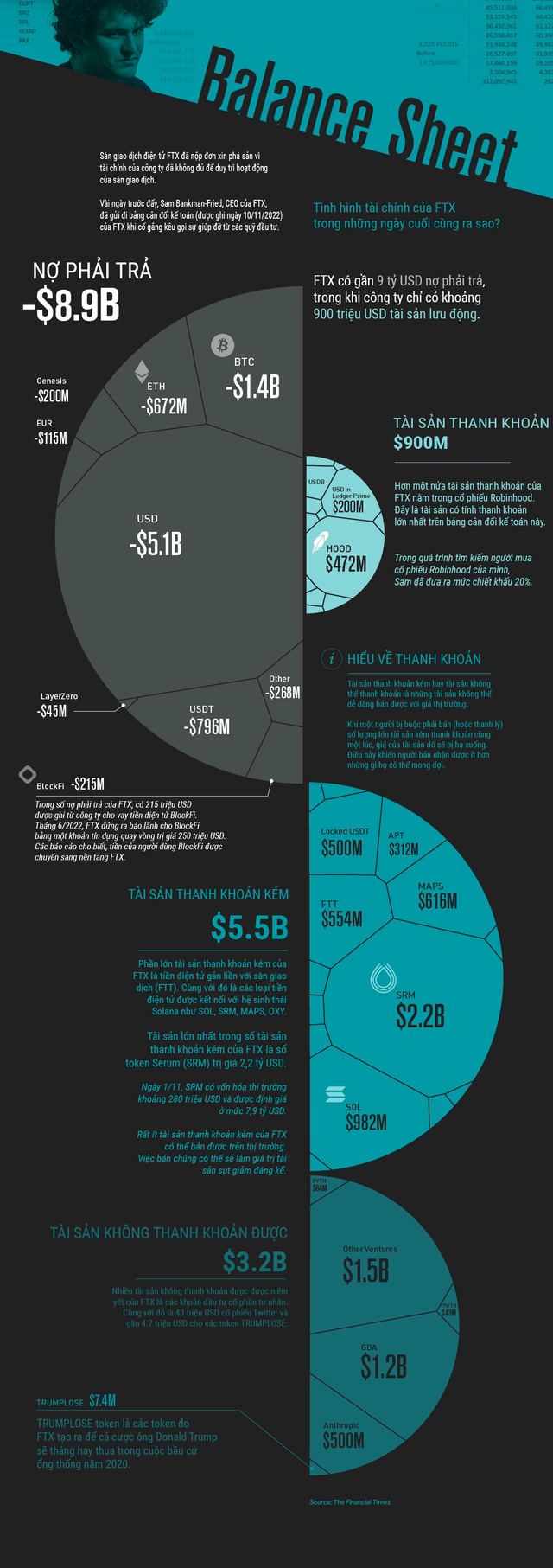 Hé lộ bảng cân đối kế toán của FTX trước thảm họa: hàng tỷ USD tài sản thanh khoản kém, không thể thanh khoản - Ảnh 1.