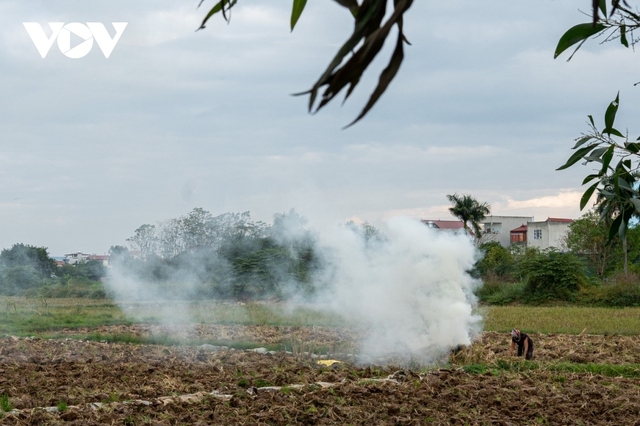 Nông dân ngoại thành Hà Nội đốt rơm rạ, khói mù mịt bủa vây người đi đường - Ảnh 3.