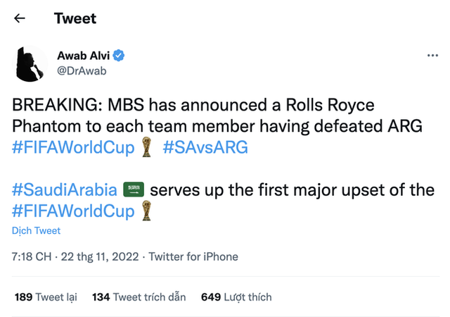 Thực hư tin đồn Ả Rập Xê Út được thưởng xe Rolls-Royce sau trận thắng Argentina - Ảnh 3.