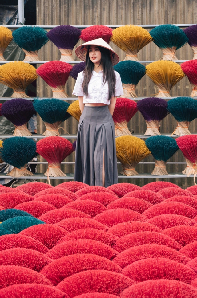 Hanoi's young people invite each other to take photos in a 100-year-old incense village, as beautiful as Hue - Photo 13.
