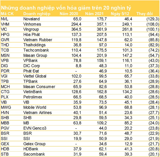 Tính đến 2/12: 27 DN giảm trên 20.000 tỷ đồng vốn hoá, riêng Novaland, Vingroup, Vinhomes giảm hơn 100.000 tỷ nhưng cổ đông Thaiholdings mới đau đầu - Ảnh 2.