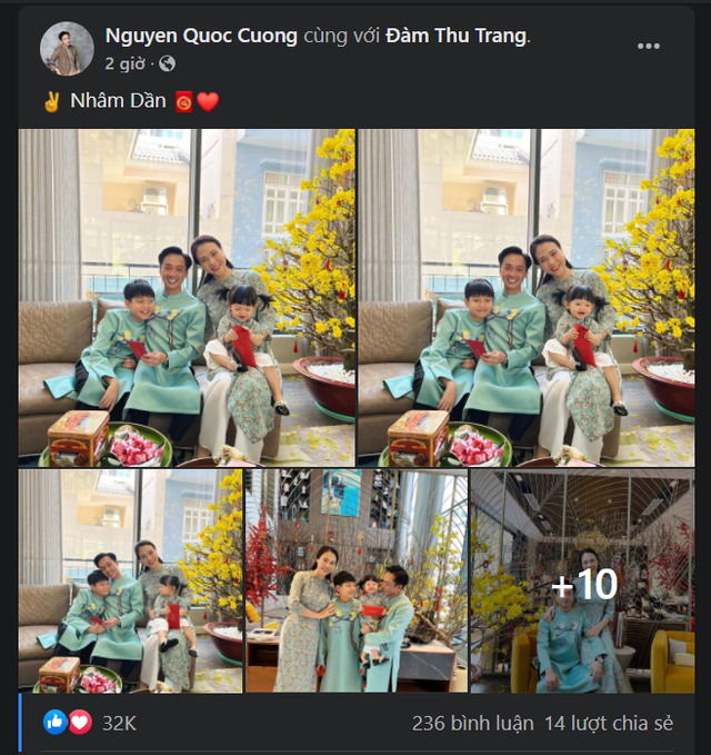 Mùng 1 Tết, doanh nhân Quốc Cường nhá hàng bộ ảnh gia đình nhỏ diện đồ tone sur tone: Hai nhóc tỳ gây được sự chú ý hơn cả bố mẹ - Ảnh 1.