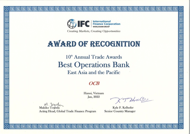 OCB nhận giải thưởng “Ngân hàng chuyên nghiệp nhất trong hoạt động tài trợ thương mại” năm 2021 - Ảnh 1.