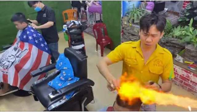 Tiệm hớt tóc bằng lửa dị nhất Việt Nam, khách run rẩy đưa đầu cho thợ... đốt - Ảnh 6.