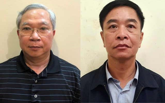 Hai bị can Mai Tuấn Anh và Trần Văn Tám (từ trái qua) bị bắt tạm giam trong vụ sai phạm tại Dự án đường cao tốc Đà Nẵng - Quảng Ngãi. Ảnh: Bộ Công an