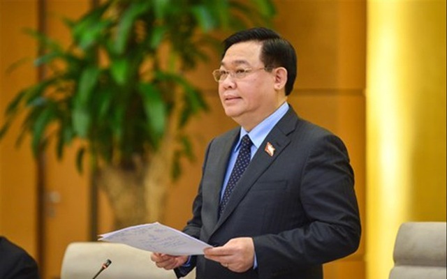Chủ tịch Quốc hội Vương Đình Huệ phát biểu tại phiên họp ngày 24/3 Ảnh: Như Ý