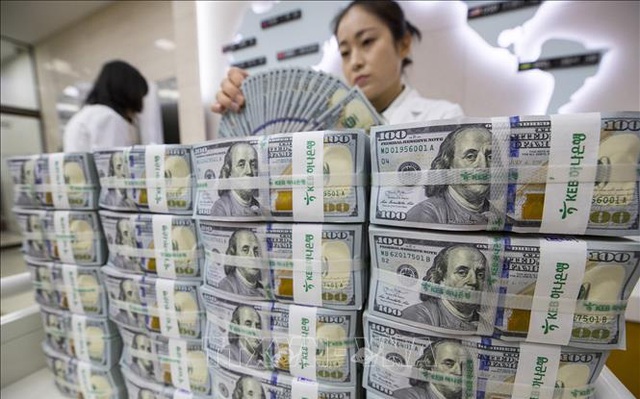 Nhân viên ngân hàng KEB Hana ở Seoul, Hàn Quốc kiểm đồng đôla Mỹ. Ảnh: EPA/TTXVN