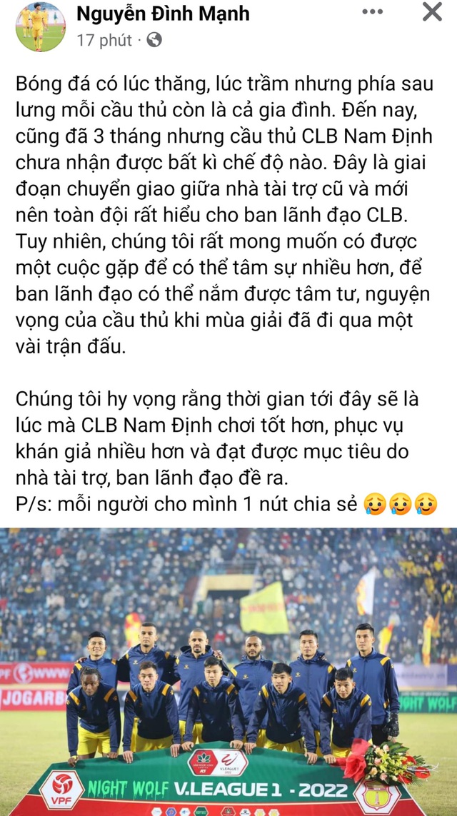  NÓNG: Cầu thủ U23 Việt Nam kêu cứu, V.League lại xuất hiện vụ nợ lương gây ồn ào - Ảnh 2.