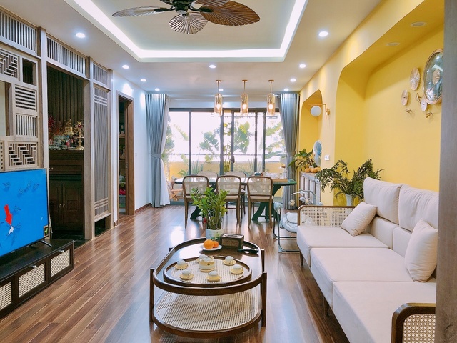 Cặp vợ chồng chi gần 1 tỷ đồng để cải tạo lại căn hộ 138m² ở Hà Nội với gam màu vàng vô cùng bắt mắt - Ảnh 11.