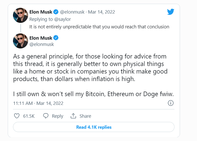 Tỷ phú Elon Musk khuyên tích trữ loại tài sản gì để không lo lạm phát? - Ảnh 1. Tỷ phú Elon Musk khuyên tích trữ loại tài sản gì để không lo lạm phát? - Ảnh 1.