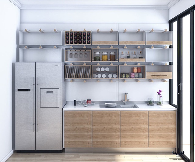 Căn bếp nhỏ đẹp tinh tế và hiện đại vì được sơn trắng toàn bộ không gian kết hợp nội thất gỗ - Ảnh 12.